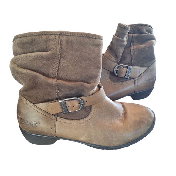 Bogs Slouchy Leather PullOn Ankle Booties Waterproof Cassie Low Brown Buckle 6.5 - Picture 1 of 13